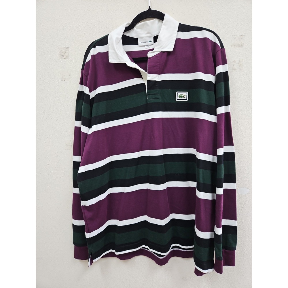 Lacoste Striped Maroon Green Long Sleeve Polo Mens Pullover Shirt XXl